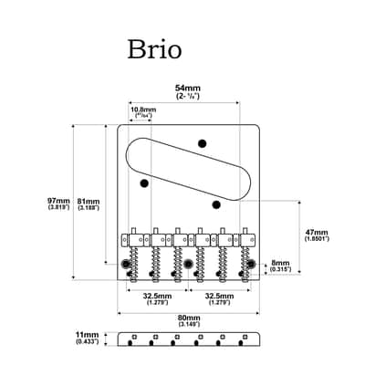 Brio Pro Modern Tele Bridge — 54 mm (2-1/8") • 6 Brass Barrel Saddles • Dual-Load Black image 4