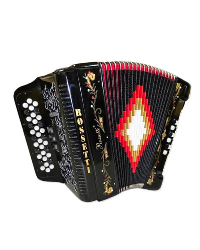 Rossetti 3412-GCF-BK 3 Row, 3-Switch, 34 Treble, 12 Bass Diatonic Button Accordion in Black - G,C,F Tuning image 1