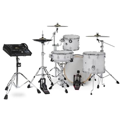 FREE TOM REBATE! - DW DWe 4pc Complete Electronic/Acoustic Drum Set w/Roland V71 White Marine image 3