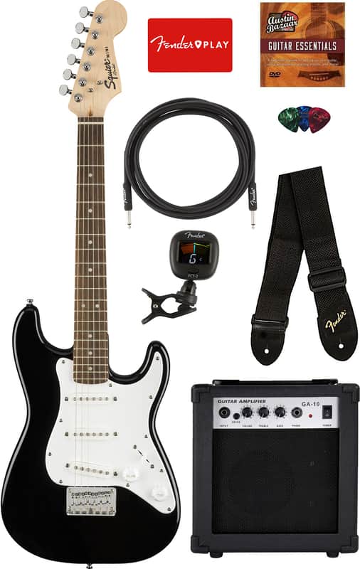 Fender Squier 3/4-Size Kids Mini Strat Electric Guitar - Black w/ Amplifier image 1
