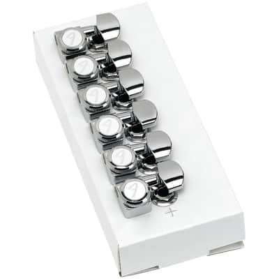 Genuine Fender 099-0818-100 6 inline chrome locking tuners for Strat and Tele, 2 pin mount