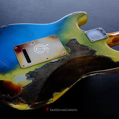 Fender Stratocaster Pelham Blue over Yellow/Sunburst Heavy Aged Relic by East Gloves Customs (RARE) image 10