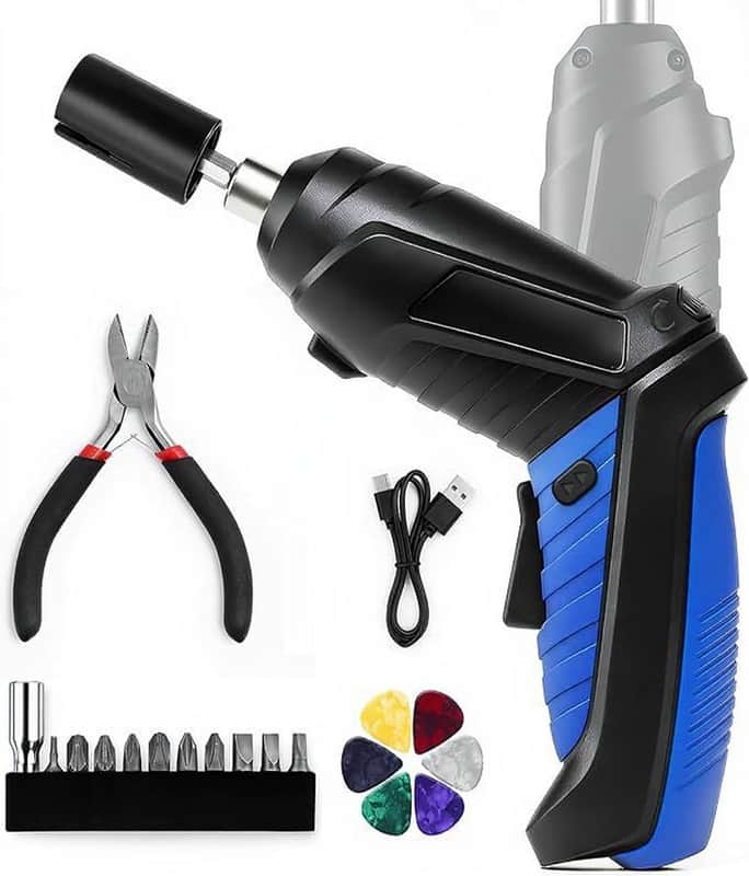 200RPM Electric String Winder,Rechargeable Automatic Guitar Winding Tuner for Stringed Instrument,Guitar Tool Set with LED Light,String Cutter,Bridge Pin Puller,10 Screwdriver Bits,6 Guitar Picks image 1