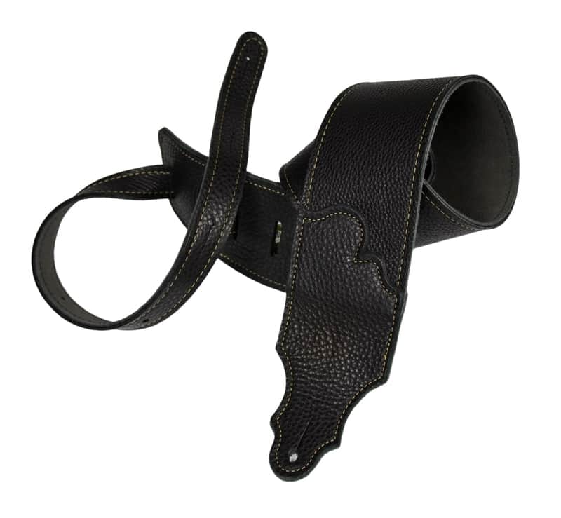 Franklin Strap 3" Original Black Glove Leather Guitar Strap / Gold Stitching image 1