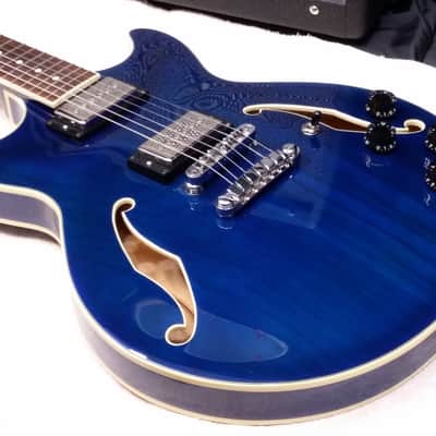 SALE - Ibanez Artcore AM73 Semi Hollowbody Guitar - P90 - 2001 - Blue with Hard Case image 2