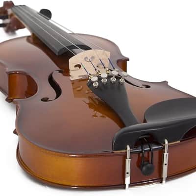4/4 Violin Set Full Size Fiddle Solidwood Ebony Fitted LEFT-HANDED Violin with Prelude Strings | Complete Set with Hard Case, Bows, Tuner, Rosin & Shoulder Rest image 2