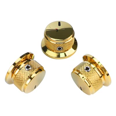 3Pcs Electric Bass Guitar Metal Knobs Flat-top Hat-Shaped Volume Tone Control Knobs with Set Screw 6mm Hole Compatible with Fender Strat Telecaster Les Paul Electric Guitars or Basses（Gold） image 7