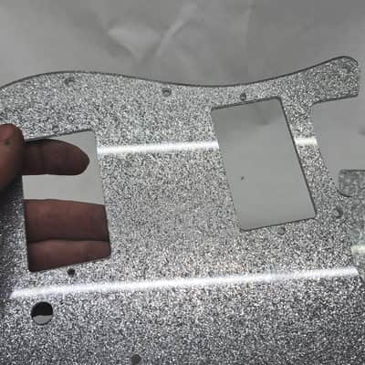 Platinum Silver Sparkle Glitter HXH HH pickguard + trem cover set Fits Fender Strat Stratocaster image 12