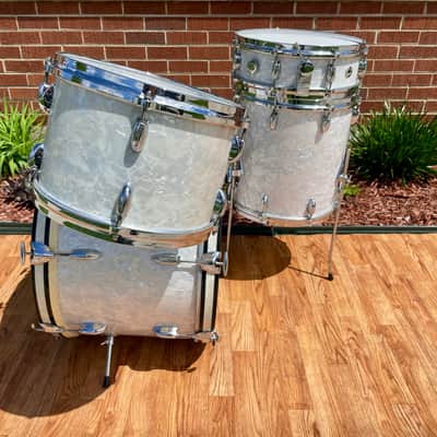 1960s Gretsch Progressive Jazz Drum Set White Marine Pearl 20/12/14 w/ 4x14 Snare image 19