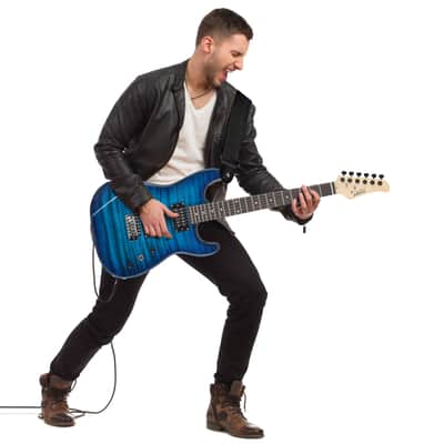 Glarry GST Electric Guitar HH Tiger Stripe Blue w/ 20W Amplifier image 10
