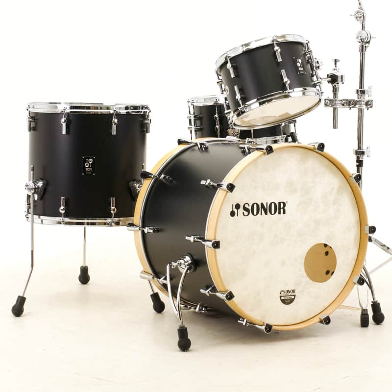 Sonor SQ1 4-pc Shell Pack in GT Black, 12/16/22/14 (322 Set NM-MH GTB plus 1465 SDW Snare) image 1