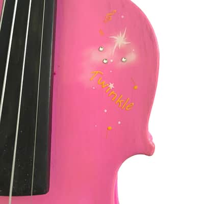 Pink Twinkle Star Violin Outfit - 4/4 w/ Brazilwood bow, case, Crystal tailpiece, crystals on stars, rosin, strings, set-up image 5