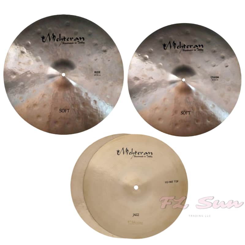 Mehteran Cymbals 3 pcs Soft Series 22" Sizzle Ride - 20 Crash - Jazz/Dry (Combo) Series 14" Hi-Hat Cymbal Set image 1
