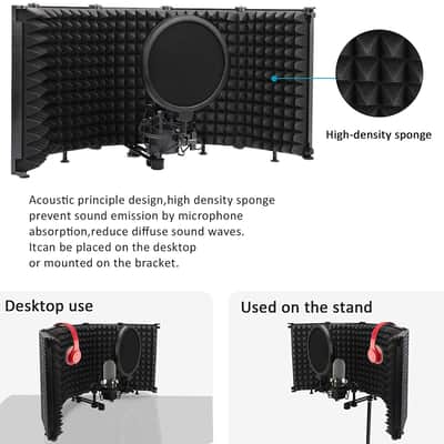 Microphone Isolation Shield Foldable Panel With 5/8" Mic Threaded Mount Sound Absorbing Shield image 3