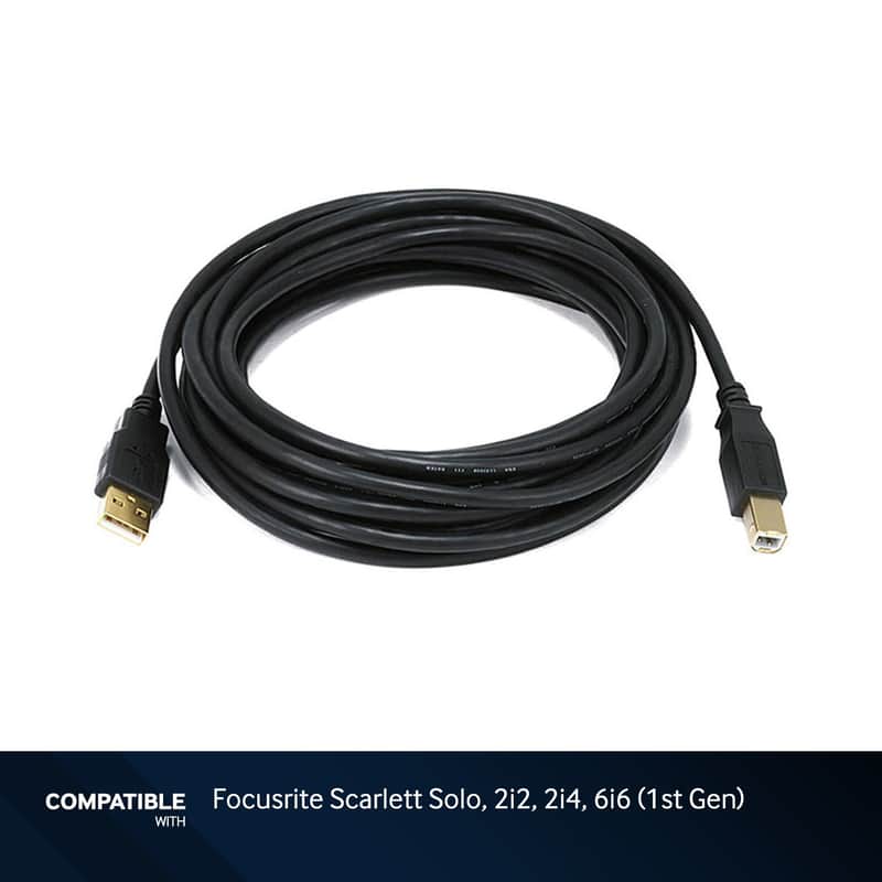 15-foot USB-A to USB-B 2.0 Cable Focusrite 1st Gen Scarlett Solo, 2i2, 2i4, 6i6 image 1