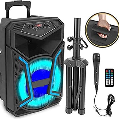 Portable Bluetooth PA Speaker System-800W Outdoor Bluetooth Speaker Portable PA System w/Microphone in, Party Lights, MP3/USB SD Card Reader, FM Radio, Rolling Wheels-Mic, Remote image 1