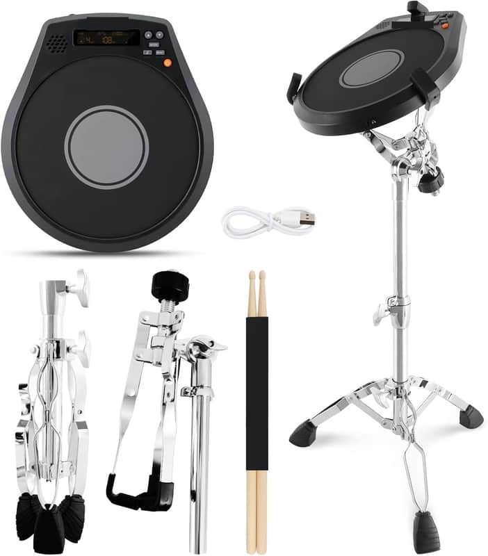 Electronic Practice Drum Pad With Stand, 12 Inches Portable Drum Pad,Silent Drum Electric Drum Pad With Stand,Suitable for Beginners and Professionals,Black image 1