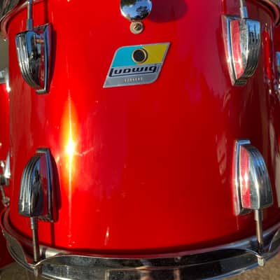 Huge Sounding Ludwig Blue & Olive Badge 6-Piece 1970’s Drum Set - Cherry Red image 7
