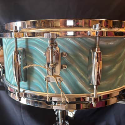 Gretsch Aqua Satin Flame, 4147 5x14' 8 Lug Snare Drum 1960's image 14