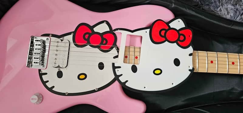 3D Printed Hello Kitty Strat Pickguard - Instant Kawaii Upgrade | Fits Standard Strat / Squier - No Sold-Out Guitar Needed! image 1