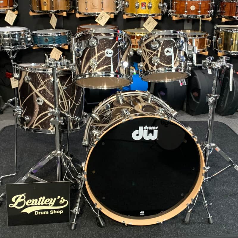 ~NEW~ DW Collector's Series 333 Maple 4-Piece 10/12/16/22 Drum Kit Set in Smoke Glass Contrail FinishPly w/ Chrome Hardware image 1