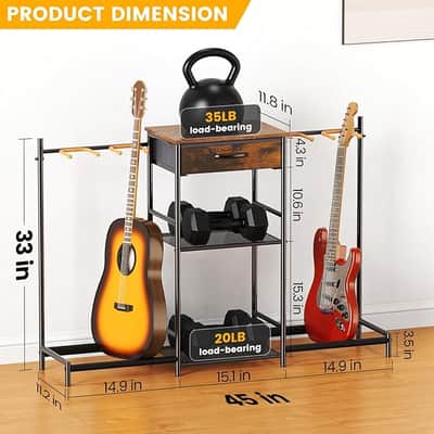 Guitar Stands Floor with 4 Guitar Holders, 3-Tier Guitar Stand Multiple Guitars, Guitar Rack with Amp Stand & Cloth Drawer, Multi Guitar Stand for Music Studio, Guitar Accessories gift for Music Lover image 3