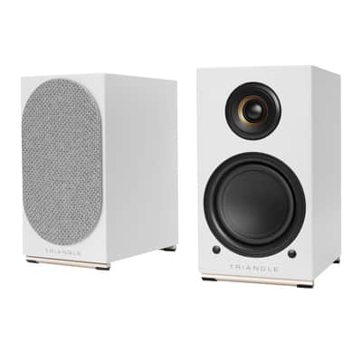 Triangle Audio AIO TWIN Wireless Bluetooth Wi-Fi Speaker (Pair, Frost White) with Triangle S01 Bookshelf Speaker Stands (2 Items) image 2