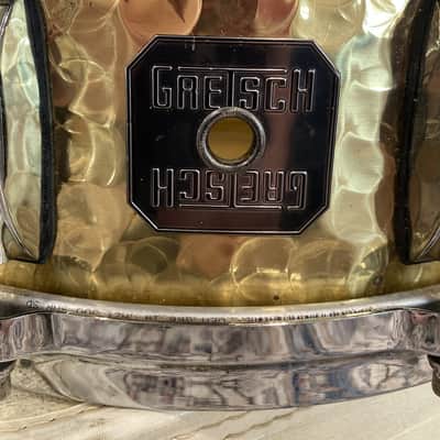 Gretsch Hammered Brass 5x14 Snare Drum - Stop Sign Badge image 2