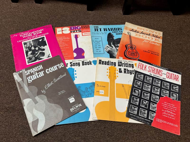 Used Vintage Retro Old Set of 8 different music books Spanish/Folk Guitar Song & Method image 1