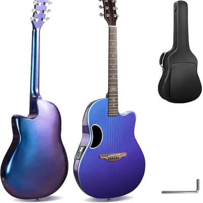 Acoustic Electric Guitar Kit - 41” Carbon Fiber Adult Beginner Set with Bag and Strap Built-In Pickup Rich Resonance & Warm Tone for Performance Ready, Pearl Blue-Purple Finish image 1