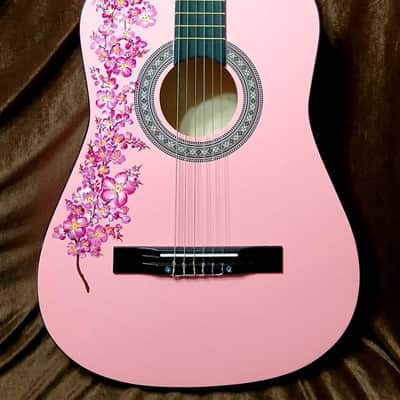 38" LOVELY FLORAL HAND-PAINTED PINK CLASSICAL GUITAR image 2