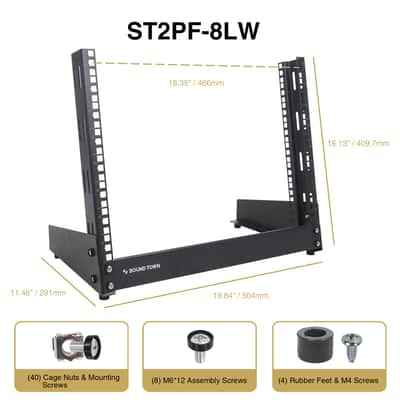 ST2PF-8LW | 8U 2-Post Desktop Open-Frame Rack, for Audio/Video, Network Switches, Routers, Patch Panels image 5