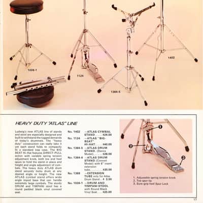 Ludwig#1364"Atlas" Vintage70s Snare Drum Stand Chrome Single-Braced Legs Chicago image 8