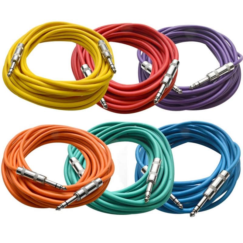 6 Pack of Colored 1/4" TRS 25' Patch Cable - Balanced Effects EQ image 1
