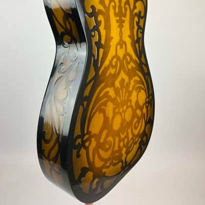 1991 Dobro Model 37 Round Neck Resonator w/ RARE Original French Scroll Finish. Era correct Chipboard case /or padded Hardshell available/ image 7