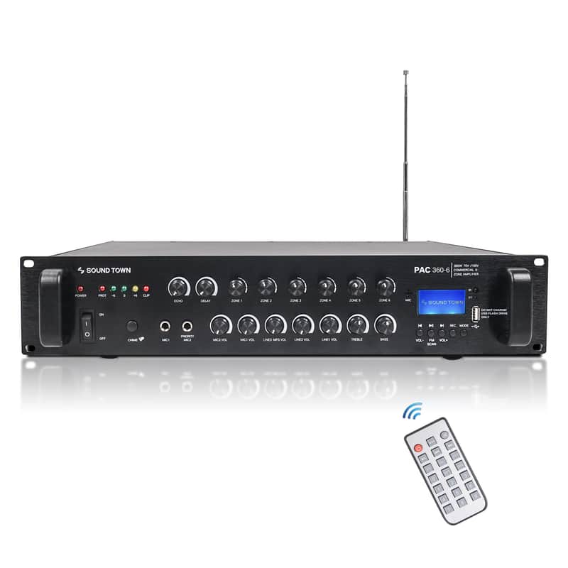 PAC360-6 | 360W 6-Zone 70V/100V Commercial Power Amplifier with Bluetooth, Aluminum, for Restaurants, Lounges, Bars, Pubs, Schools and Warehouses image 1
