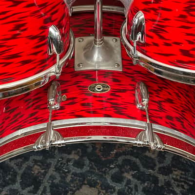 1960s Slingerland 4pc Drum Set Red Tiger Pearl 22/12/13/16 image 7