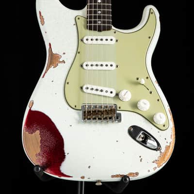 Fender Custom Shop 1960 Stratocaster Heavy Relic Olympic White Over Red Sparkle image 3
