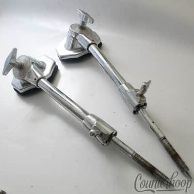 Pearl 2x Bass Drum Spurs+Mounts Heavy Duty Vintage Japan Telescoping Legs Chrome image 1