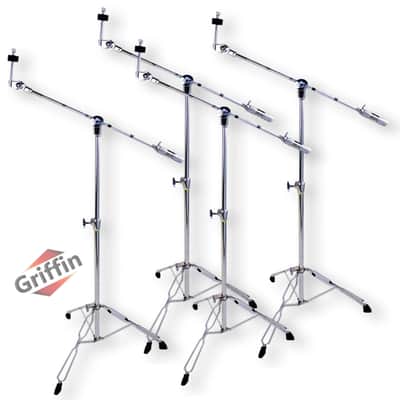 GRIFFIN Cymbal Boom Stands (Percussion TiltPro X Edition) 4 Pack – Double Braced Chrome Tripod Hardware for Drummers – Heavy-Duty Mount for Crash, Ride & Splash image 2