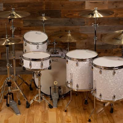 SLINGERLAND BUDDY RICH 5 PIECE SIGNATURE DRUM KIT No.2, NASHVILLE BUILT WITH FULL HARDWARE PACK AND SOLID SHELL SNARE DRUM, WHITE MARINE PEARL (PRE-LOVED) image 13