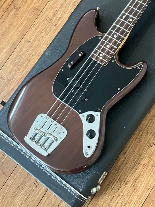 1975 Fender Mustang Bass & hard case - Transparent Walnut - Clean! image 1