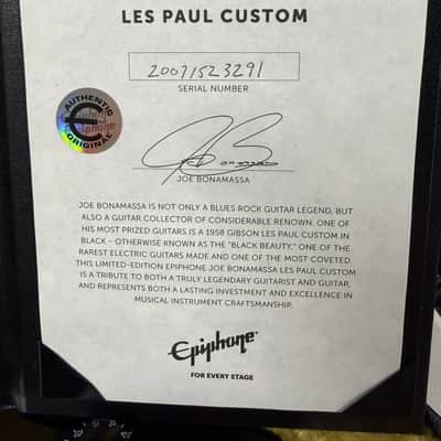 Epiphone Joe Bonamassa Black Beauty Les Paul Custom 2020 w/ COA (394) image 7