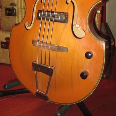 Vintage circa 1969 Teisco EKO Violin Bass Copy Natural Finish w/ Gig Bag image 1