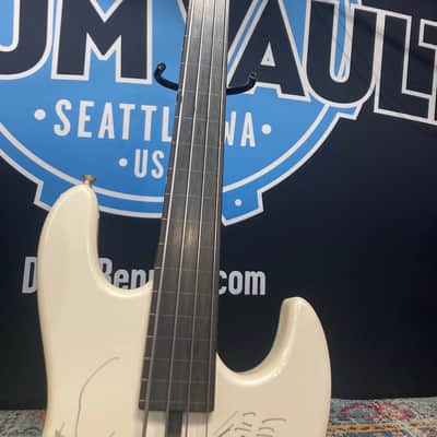 Tom Hamilton's Aerosmith, SIGNED Sadowsky NYC Pearl White Fretless 4-String Bass PLUS Tour Artifacts. (TH12) image 13