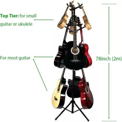 9-Slot Vertical Multi-Guitar Stand | 3-Tier Guitar, Ukulele, and Bass Display Rack – Space-Saving Stage & Studio Organizer image 3