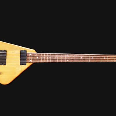 BootLegger Guitar Ace 4  String Headless Bass Honey Clear 7.8 Lbs With Stiletto Case & Flask image 1