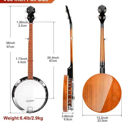 5 String Beginner Full Size Kit, Remo Head 24 Bracket Open Back Banjo Set with Resonator Starter Kit Gift Choice for Adults Youth Teen Beginner image 2