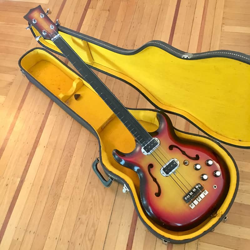 Hohner bartell Black widow fretless bass guitar c 1966 Sunburst original vintage image 1