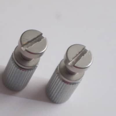 ONE pair of used (lightly relic'd) Gibson (API) Brushed Satin NICKEL finish STUDS (mounting pieces) and Silver finish ANCHORS (inserts) from 2014, for PTTP Brushed Satin NICKEL Finish Stop Bar Tailpiece (Stop Bar Tailpiece NOT included) image 4